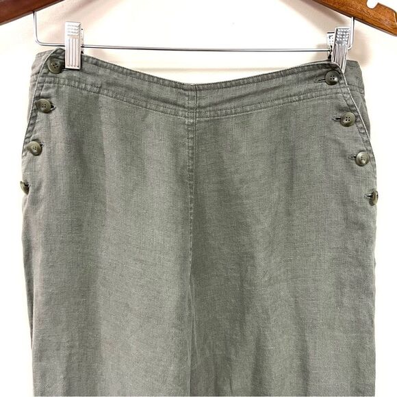 J jill high rise 100 % linen sailor style olive green pants size 8 - Picture 2 of 6